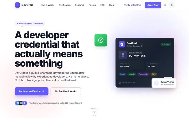Home page of DevCred (devcred.io)