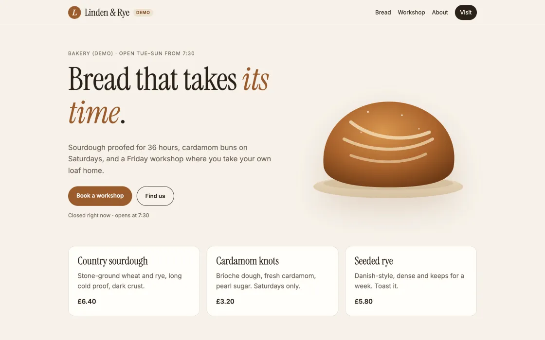 A site built locally and deployed to Neural Draft with deploy_site, with a booking widget and contact form from nd.js